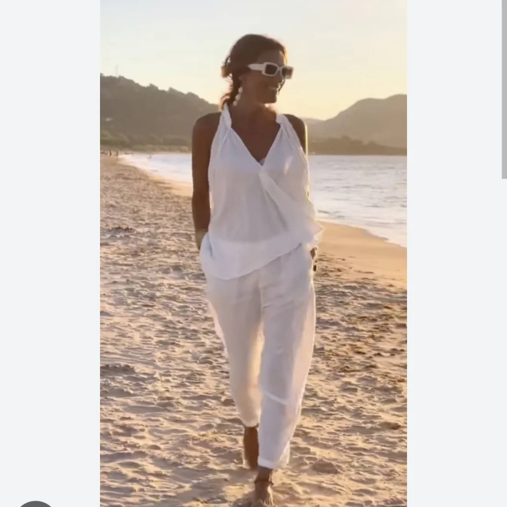 Zara white straight linen pants